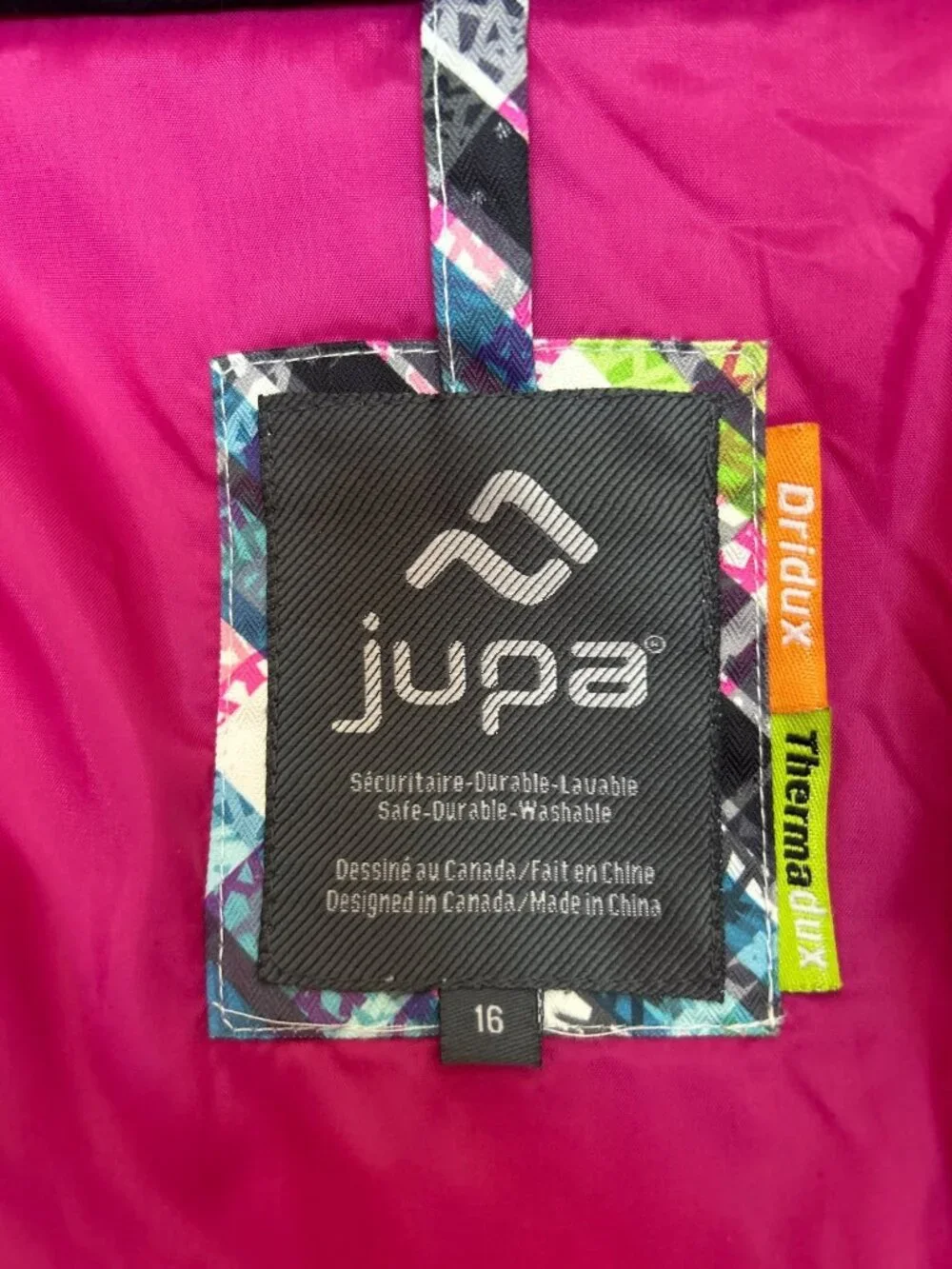 Jupa Ski Snowboard Jacket Girl's 16 Dridux Thermadux Waterproof Multicolor
